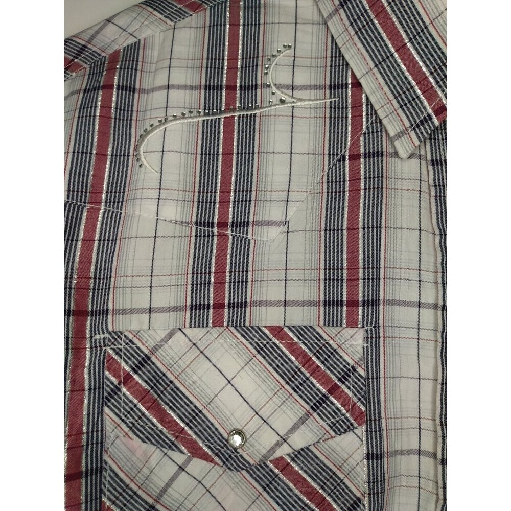 Cowgirl Hardware Rhinestone Snap Shirt Women's Sz M Multicolor Plaid Bling Pearl - Picture 2 of 5